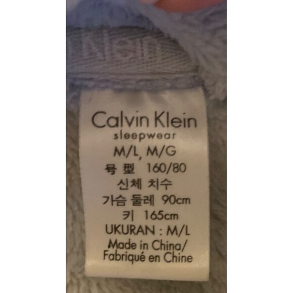 Calvin Klein Womens Plush Gray Robe Belted Fleece Sleepwear Logo M/L Cozy Comfor - Picture 5 of 5